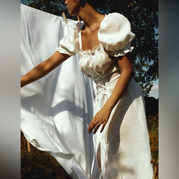 Sleeper Dresses & Skirts - SLEEPER Marquise Linen Lace-Up Dress in white